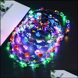 Hårtillbehör 10st Colorf Christmas Party Glowing Wreath Halloween Crown Flower pannband Kvinnor Girls LED Light Up Hai Babydhs243B