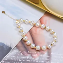 Urok bransoletki Natrutal okrągła perła słodkowodna dla kobiet prawdziwa 18K żółta złota Strand Baby Girl Prezent 2303073446