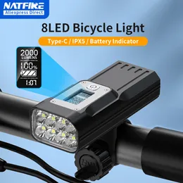 자전거 조명 Natfire 강력한 조명 OLED 디스플레이 10000mAh 충전식 자전거 헤드 라이트 플로어 라이트 라이트 라이트 타이프 충전 2000LM 램프 230907
