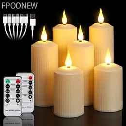 Candles Rechargeable Led By usb Remote Waterproof Pillar for Wedding Tables Electric Candle Flickering Flame Tealight 230907