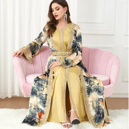 Ethnic Clothing Muslim Two Piece Dress Set Jalabiya Women Ramadan Abaya Elegant Print Morocco Kaftan Formal 2pcs Suit Islamic Maxi Robe