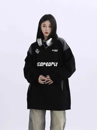 Deeptown Hippie Gothic Black Graphic Sweatshirts Women Y2k Cyber ​​Punk Oversize Hoodies Korean Streetwear Long Sleeve Tshirts