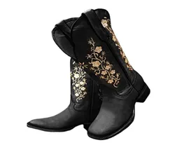 Bottes 2022 Femmes Cowboy Cowgirl Chaussures Pour Automne Moderne Western Brodé Large Mollet Carré Toe Boot Women8702231