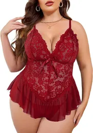 Sexy pijamas avidlove plus size roupa interior feminina collants sexy rendas teddy uma peça boneca vestido de dormir l4xllf230908