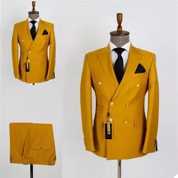 Abiti da uomo Arrivo Giallo Doppio Petto Uomo Costume Homme Smoking Da Sposa Terno Masculino Prom Sposo 2 Pz Slim Fit Blazer306v