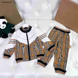 Herbstanzüge für Mädchen, Jungen, modische Baby-Trainingsanzüge, Größe 90–150 cm, 2 Stück, Jacke mit Reißverschluss im Spleißdesign und Hose mit Karomuster, September 01