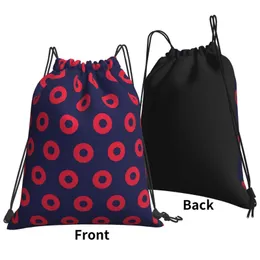 Подарочная упаковка красные пончики с кругами на синей сумке на шнурке для мужчин и женщин Водонепроницаемая нейлоновая веревка для спортзала Спортивный дорожный рюкзак Cinch Drop Deliver Otujx