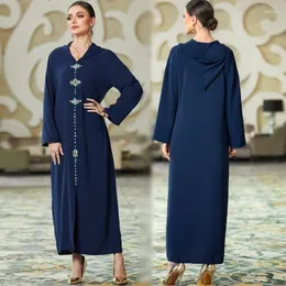 Etnik Giyim Kapşonlu Abaya Müslüman İslami Ramazan Corn Mütevazı Uzun Elbise Türkiye Fas Rhinestone Kaftan Gwon Kadın Vestidos