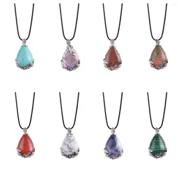 Pendant Necklaces 6PCS Healing Crystals Teardrop Necklace For Women And Men Quartz Crystal Stone Waterdrop Choker Chakra Jewelry