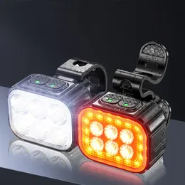 Cykelbelysning cykel fram bakre LED -lampan set USB laddningscykling strålkastare bakljus 624 lamppärla vattentät aluminiumlegering 230907