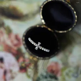 Cluster Ringe Kreuz Perle Ring Weibliche Französisch Mode Hepburn 925 Sterling Silber Überzogene 14 Karat Gold Eingelegten Wasser Tropfen Zirkon schmuck