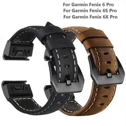 Läderband Watchband -rem för Garmin Fenix ​​5 5x 5s Plus 6 6x 6s Pro Smart Armband 20 22 26mm Snabb Easy Fit Wristband Strap H0281C