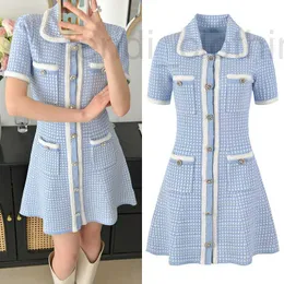 Urban Sexy Dresses Designer French Style Gentle Celebrity Blue Sticked Dress Shirt Women's 23 Spring/Summer New L2H6