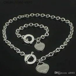 Hänge halsband heta sälj födelsedag julklapp 925 silver kärlek halsband armband set bröllop uttalande smycken hjärtklang sätter 2 i 1 tiffanies q230908