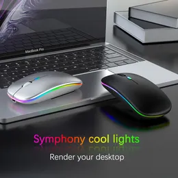 Laddningsbar Bluetooth Wireless Mouse med 2,4 GHz USB RGB 1600DPI MUS för dator bärbar tablett PC MacBook Gaming Mouse Gamer