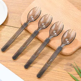 1000pcs/parti engångsplastfrostade gaffelskedar genomskinlig förtjockad gaffel sked fruktskedar kakdessert bordsartiklar