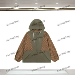 xinxinbuy mężczyzn designerska płaszcz z panelem podwójna litera Jacquard tkanina wzór Długie rękawy Kobiety szary czarny khaki moreli s-xl