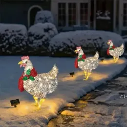 Light-Up Chicken with Scarf Holiday Decoration LED Christmas Outdoor Decorations Metal Ornaments Light Xmas Yard Decorations 908
