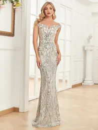 Urban Sexy Dresses Lucyinlove Elegant V Neck Silver Sequin Evening Dress Women Sleeveless Party Maxi Mermaid Dress Long Luxury Prom Gown Dress 230907