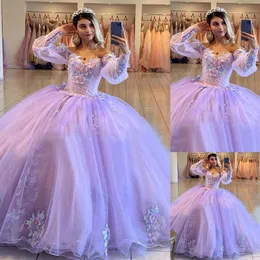 3D Флора Милая Quinceanera платья с открытыми плечами Аппликации Цветы Сладкие 15 Вечерние платья принцессы на день рождения Vestidos De 15 Бальное платье Anos 16