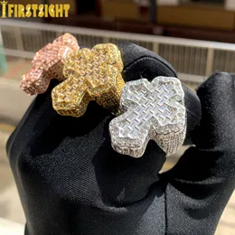 Обручальные кольца Iced Out Bling Крест Палец Кольцо Серебряный Цвет Цирконий Зубец Установка CZ Камень Роскошные Мужчины Женщины Хип-Хоп Ювелирные Изделия 230908