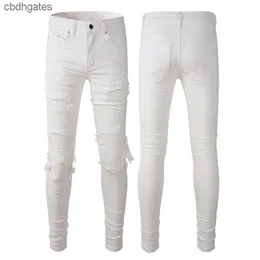 Demin jeans moda masculina jean 2023 amiirii 592 alta roxo rua magro ajuste na moda masculina com remendos quebrados leggings calças casuais