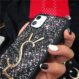 حالات الهاتف الخليوي الحالات المصممة للهاتف لـ iPhone 15 14 Pro Max 12 13 Pro Promax XR XSMax Case Gold Letter Phonecase Flash Diamond Phone Cover Luxe Nubi