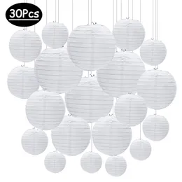 Other Event Party Supplies 30pcs/lot 4''-12'' White Chinese Paper Lanterns Ball Hanging Round Lantern for Wedding Birthday Party Event Christmas Decoration 230907