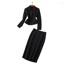 Рабочие платья, женский офисный костюм, комплект из двух предметов, наряды, однобортный, короткая куртка на пуговицах, юбка-карандаш миди