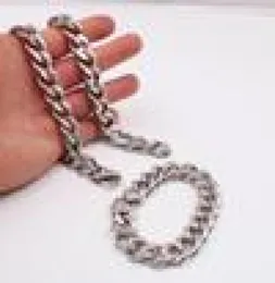 Cadeaux de charme lien fort 10mm 15mm énorme chaîne de bordure cubaine en argent collier Bracelet en acier inoxydable ensemble de bijoux fermoir rétro9397227