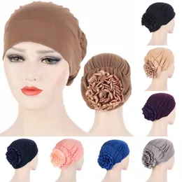 Wide Brim Hats Bucket Muslim Multicolor Big Flower Turban Hat Elasticity Hijab Cap Fashion Africa India Lady Headwear Hair Accessories Beanie 230907