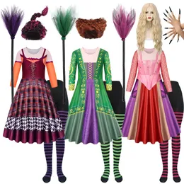 Cosplay Hocus Pocus Halloween Witch Dress Up Kids Winifred Sanderson Cosplay Costume Fancy Girls Long Sleeve Printed Milk Silk Clothing 230908
