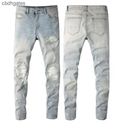 Paarse Jeans Herenmode Jean 2023 Demin 6624 Hoge Amiirii Street Fashion Merk Gebroken Patch Heren Stretch Slim Denim