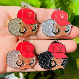 Charms 5pcs Enamel Micro Pave Rise Up Black Girl Charms for Women Bracelet Necklace Making Afro Girl Sports Pendant Jewelry Supply 230907