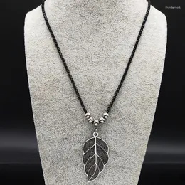 Ожерелья с подвесками 2023, ожерелье-цепочка из нержавеющей стали с листьями, женские серебряные украшения из бисера Cadenas De Acero, неокисляемые Para Mujer N564