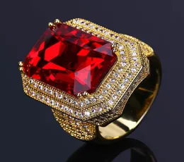 Novos homens hip hop anel jóias de alta qualidade rubi pedra preciosa zircão anéis de ouro moda punk anel moda design6234487