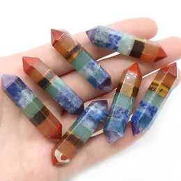 Naturlig ädelsten 7 Chakra dubbel spetsig hexagonal pelare för smycken DIY Hexagonal Pillar Energy Healing Crystal