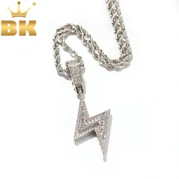 Pendant Necklaces THE BLING KING Iced Bolt Necklaces Fashion CZ Pendant Lightning Pendants Jewelry Mens Fashion Hiphop Chains Drop 230908