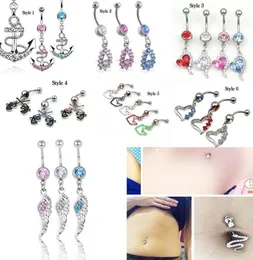 Crystal Rhinestone Belly Button Ring 316L Fethel Stain Fething Fashion Sexy Dext Deiberive Jewelry Mixed 7 Style3055142