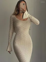 Günlük elbiseler ince fit flare plaj maxi elbise kadınlar için moda kepçe boyun içi boş kadın vestidos seksi omuz akşamı