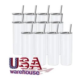 Склад в Калифорнии, США, бесплатная доставка, белые чашки, стакан, 20 унций, двойной стеночный термопресс, вакуумные пустые стаканы для термосублимации