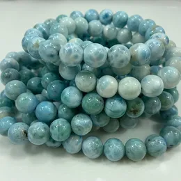 Strand 10mm natural larimar pedra contas pulseira redonda azul solto pulseira para mulheres masculino pulseiras presente diy colar