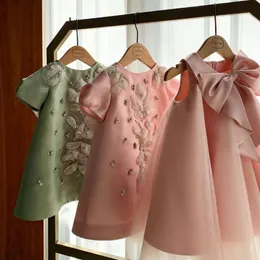 Flickans klänningar gaun formella pembaptisan untuk bayi perempuan anak merah muda hijau pesta mewah ulang tahun malam putri elegan 230907