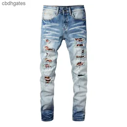 Hole amiirii lila jeans mens mode jean 2023 demin street lapp denim casual byxor bomull ungdom ljus blå tätt