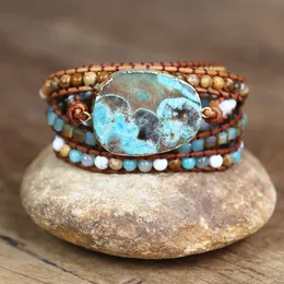 Bracelets de charme Bracelets faits à la main pour femmes, perles en pierre naturelle, 5 brins, Bracelet enroulé en cuir, bohémien, Bracelets porte-bonheur, goutte 230907