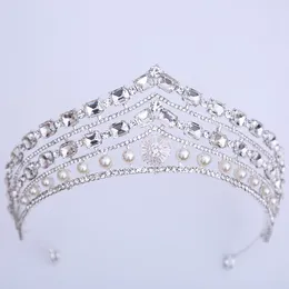 Di lusso con grandi strass Diademi da sposa Copricapo da sposa Corona Argento placcato Verde Rosso Blu Cristalli trasparenti Accessori per la testa di spettacolo di ballo di fine anno