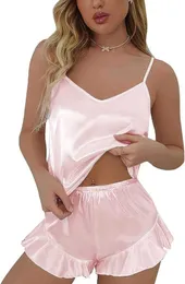 Pyjamas sexy Pyjama en soie Samring pyjama à bretelles en satin pour femme haut à bretelles lingerie sexy avec short plissé ensemble de pyjamaLF230908