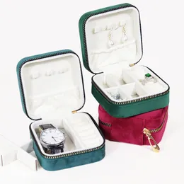 Creative Portable Accessories Storage Box Rings Ear Studs Necklace Velvet Jewelry Box Travel Mini Jewelry Zipper Bags High-End