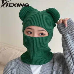 Bonés de ciclismo máscaras 2022 novo y2k urso orelhas gorros engraçado balaclava inverno bonito chapéu de malha feminino quente rosto cheio capa máscara de esqui chapéu 166x