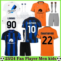 23 24 لاعبي المعجبين Lukaku Soccer Jersey Barella Inters Dzeko Milans Lautaro Vidal J. Correa 23 24 Football Shirt Calhanoglu Gagliardini Men Kit Yellow 3rd Kids Equpment